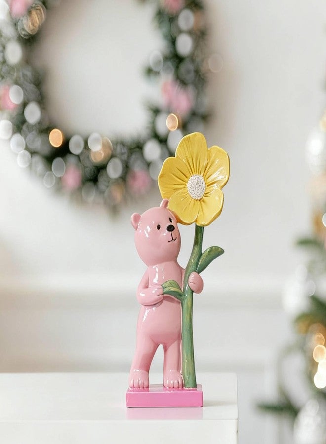 DiliComing Cute Bear Figurines Home Decor - 8 Inch Pink Small Resin Bear Statues for Home Decor Office Desktop Shelf Living Room Decoration Handmade Womens Gift - Image 4